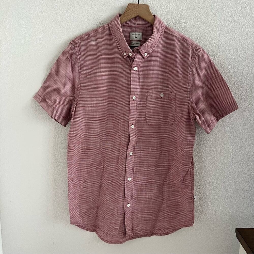 Quiksilver Red White Stripe Regular Fit Collar Shirt Small